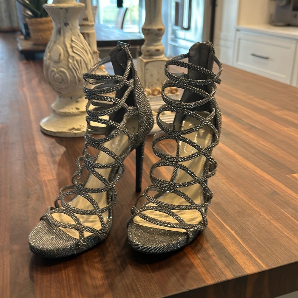Jessica Simpson sexy strappy silver sparkly heels